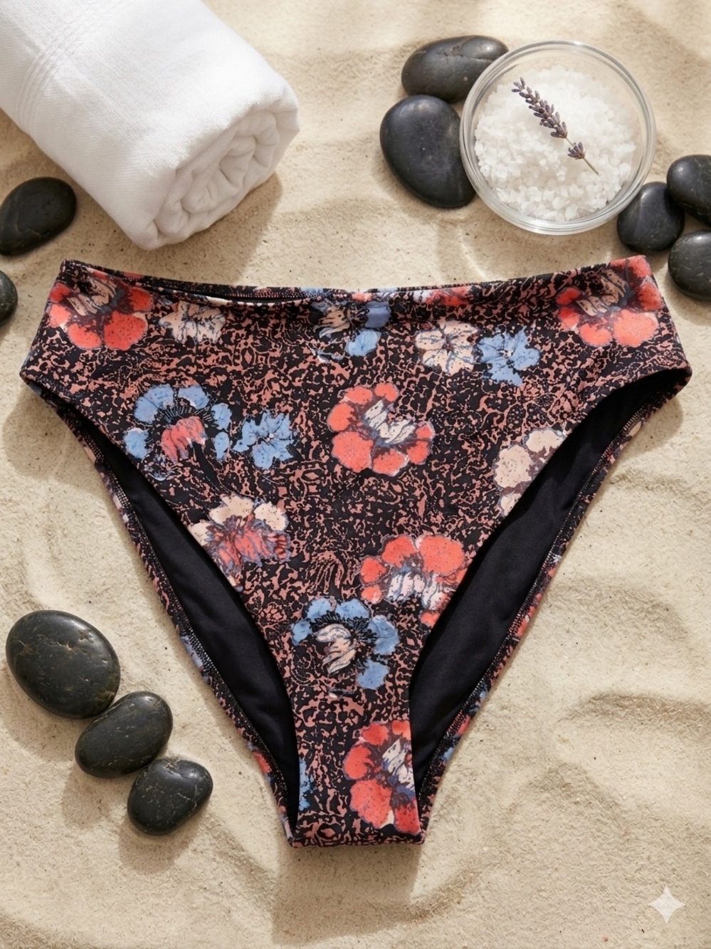 Cleobella High Waisted Bikini Bottom Black Floral Abstract Print Cheeky Swim XL